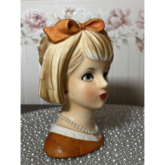 VINTAGE RELPO TEEN 2011 LADY HEAD VASE, Orange - Picture 7 of 9